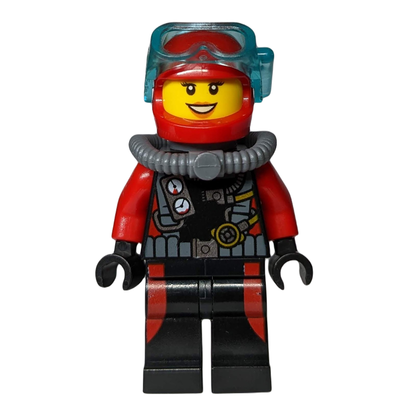 Lego Diver, Woman, Black and Red Wetsuit with Gauges, Red Helmet with Mask