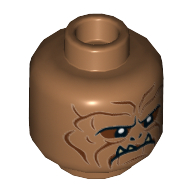Lego Minifig Head Klatooinian Raider, Reddish Brown Lines, White Fangs Print / Medium Nougat