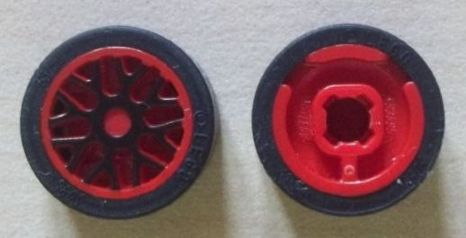 Lego Wheel 11mm D. x 6mm with 8 'Y' Spokes with Black Outline Pattern with Black Tire 14mm D. x 6mm Solid Smooth (93595pb03 / 50945)