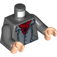 Lego Torso Jacket, Medium Blue Vest, Button, Red Spider-Man Suit Print, Dark Bluish Gray Arms, Light Nougat Hands / Dark Bluish Gray