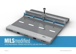 MILS Modified 32x32 Road Module, Straight with Bicycle Lane and Train Track