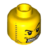 Lego Minifig Head Pirate, Arched Eyebrow, White Teeth with Gold Tooth, Coarse Stubble Print [Hollow Stud] / Yellow