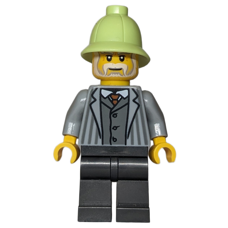 Lego Man, Light Bluish Grey Torso, Pearl Titanium Legs, Yellowish Green Helmet
