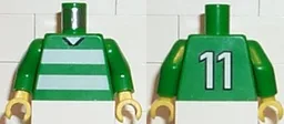 Torso Soccer Uniform Shirt with White Horizontal Stripes, Neck, and Number 11 on Back Pattern / Green Arms / Yellow Hands