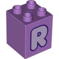 Duplo Brick 2 x 2 x 2 with Lavender 'R' Print / Medium Lavender