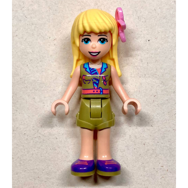 Lego Stephanie - Olive Green Jacket, Olive Green Skirt, Bright Light Yellow Hair, Flower