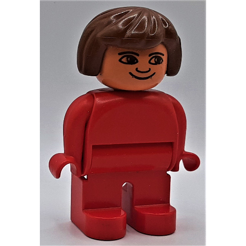 Lego Duplo Figure, Early, Hair Bob Brown, Red Legs, Plain Top / Red