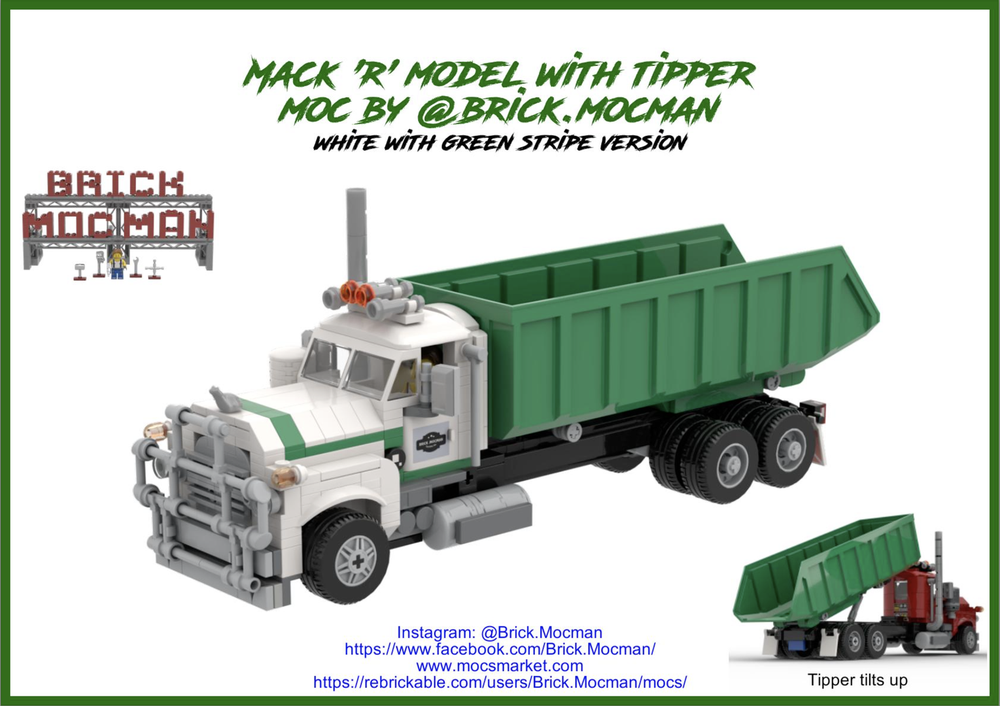 Lego Mack R Series Tipper Truck - White/Green