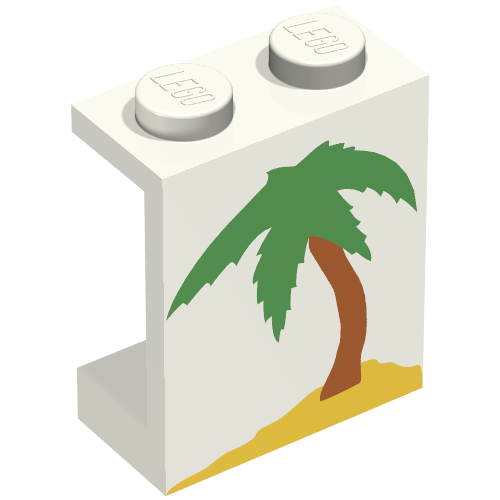 Lego Panel 1 x 2 x 2 with Palm Tree Print / White