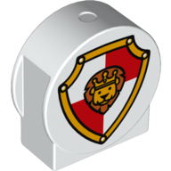Lego Duplo Brick 1 x 3 x 2 Round Top, Cut Away Sides with Shield with Lion Red/White Print / White