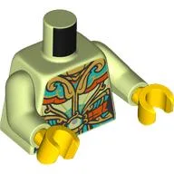 Torso, Asian Style Tunic, Gold/Dark Orange/Dark Turquoise Decorations, Pearl Print, Yellowish Green Arms, Yellow Hands / Yellowish Green