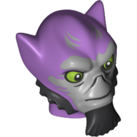 Lego Minifig Head Special, Lasat with Light Bluish Gray Face, Black Beard and Sideburns Print (Zeb Orrelios) / Medium Lavender
