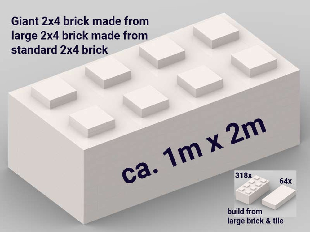 Lego Giant Lego Brick of Large Bricks made only from 2x4 bricks and tiles / Riesiger Legostein aus großen 2x4 Steinen nur aus 2x4 Steinen und Kacheln