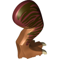 Lego Animal Body Part, Dinosaur, Tyrannosaurus Rex Leg, Right, with Pin, Tan Claws and Dark Brown Stripes on Dark Red Print / Dark Orange
