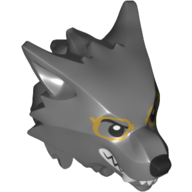 Lego Minifig Head Special, Werewolf with Smooth Hair and Brow with Black Nose, White Teeth and Fangs, Pink Lipstick and Gold Rimmed Glasses / Dark Bluish Gray