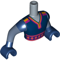 Lego Minidoll Torso Man with Dark Blue Top, Magenta/Bright Light Orange Trim Print, Dark Blue Hands with Sand Blue Forearms Print / Sand Blue