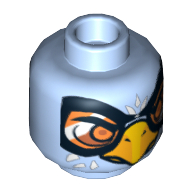 Lego Minifig Head Equila / Ewar, Dual Sided, Eagle with Beak, Yellow Eyes / Orange Goggles Print [Hollow Stud] / Bright Light Blue