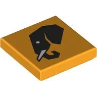 Tile 2 x 2 with Black Elephant Head Print / Bright Light Orange