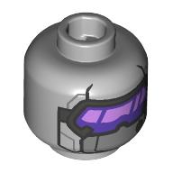 Lego Minifig Head Hydra Trooper, Dark Purple/Silver Visor, Lavender Shine, Silver Strap / Light Bluish Gray