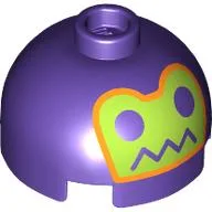 Brick Round 2 x 2 Dome Top, Vented Stud with Lime Face, Dark Purple Eyes/Mouth, Orange Border Print