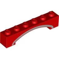 Brick Arch 1 x 6 Raised Arch with Silver Stripe Print / Red