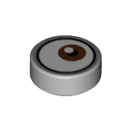 Lego Tile Round 1 x 1 with Reddish Brown Eye Looking Left (White Dot on Top) Print / Light Bluish Gray