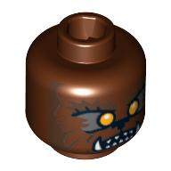 Lego Minifig Head Werewolf, Orange Eyes and Sharp Teeth Print [Blocked Open Stud] / Reddish Brown