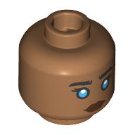 Lego Minifig Head Chani, Black Eyebrows, Dark Azure Eyes, Reddish Brown Lips / Silver Mask / Medium Nougat