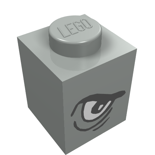 Lego Brick 1 x 1 with Angry Eye Left / Sad Eye Right Print / Light Gray