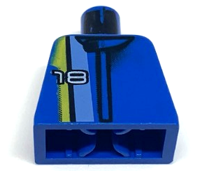 Lego Torso Racers White '18' on Medium Blue, Black, and Yellow Stripes Pattern