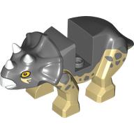 Lego Animal, Dinosaur, Triceratops, Baby, Tan Underside, Dark Bluish Grey Spots Print / Dark Bluish Gray