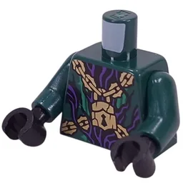 Torso, Dark Purple Lines/Vines, Gold Chain Print, Dark Green Arms, Black Hands / Dark Green