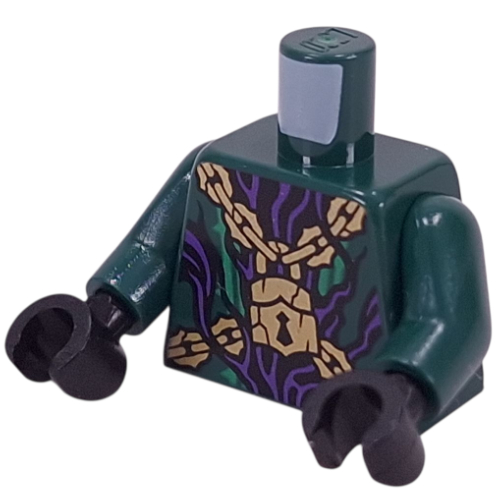 Lego Torso, Dark Purple Lines/Vines, Gold Chain print, Dark Green Arms, Black Hands / Dark Green