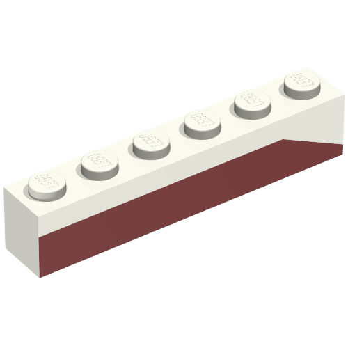 Lego Brick 1 x 6 with Dark Red Bottom Stripe Slope Down at Right End Print - Set 611-2 / White
