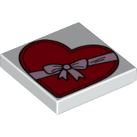 Lego Tile 2 x 2 with Heart Shaped Chocolate Box Print / White