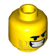 Minifig Head Rex Dangervest, Wide Open Mouth / Lopsided Grin / Yellow
