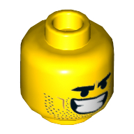 Lego Minifig Head Rex Dangervest, Wide Open Mouth / Lopsided Grin / Yellow