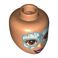 Lego Minidoll Head Dark Orange Eyes, White/Silver Mask print / Nougat