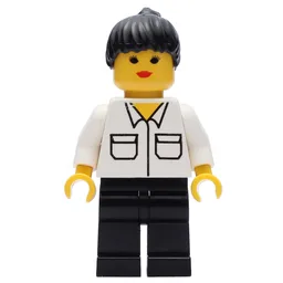 Woman, White Shirt with Pockets, Black Legs, Black Hair