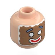 Lego Minifig Head Ginger Gunner, Gingerbread Face, White Icing, Sand Blue Eyebrows, Red Mouth / Light Nougat