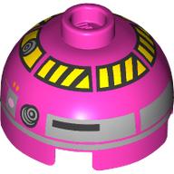Lego Brick Round 2 x 2 Dome Top, Vented Stud with Red and Black Hazard Stripes Astromech Droid Print (QT-KT)