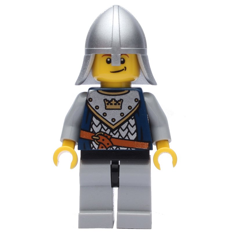 Lego Knight, Dark Blue, Helmet, Smile with Brown Eyebrows