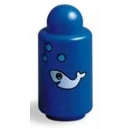 Primo Brick Round 1 x 1 x 2 with Shaker Top, Fish and Bubbles Print / Blue