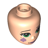 Lego Minidoll Head Green Eyes, Lavender Spades print / Light Nougat