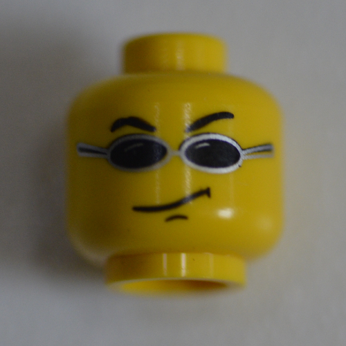 Lego Minifig Head Snap Lockitt, Glasses with Small Black Sunglasses, Smirk Print [Blocked Open Stud] / Yellow