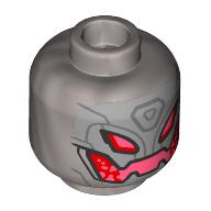 Lego Minifig Head Ultron, Silver Lines, Red Droid Eyes, Mouth / Flat Silver