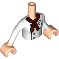 Lego Minidoll Torso Girl with White Chef's Jacket and Dark Red Neckerchief Print, Light Nougat Arms and Hands / Light Nougat