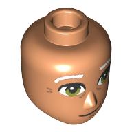 Lego Minidoll Head Male with White Eyebrows, Olive Green Eyes, Wrinkles print / Nougat