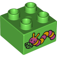 Lego Duplo Brick 2 x 2 with Caterpillar Print / Bright Green
