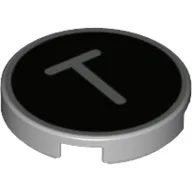Tile Round 2 x 2 with 'T' on Black Background Print / Light Bluish Gray